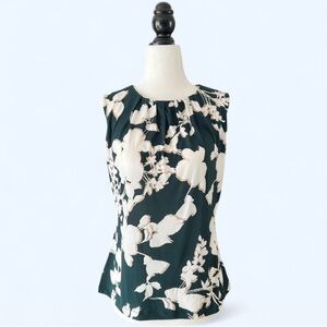 Calvin Klein Womens Green White Floral Sleeveless Feminine Pleated Top Small
